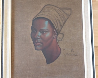Tretchikoff: &#39;Zulu Maiden&#39; by Vladimir Tretchikoff -  Vintage Mid-Century Framed Print - With Additional Artist Signature - 1950s