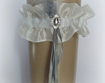 Gray and ivory organza garter