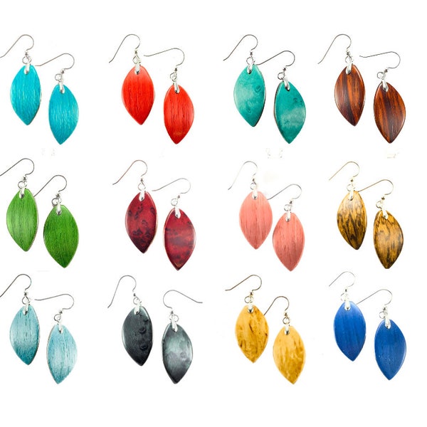 Leaflet Earrings, Wood Earrings, Colorful Wood Earrings, Wooden Earrings, Modern Wood Jewelry, Earrings Dangle, Dangle Earrings, Dangle