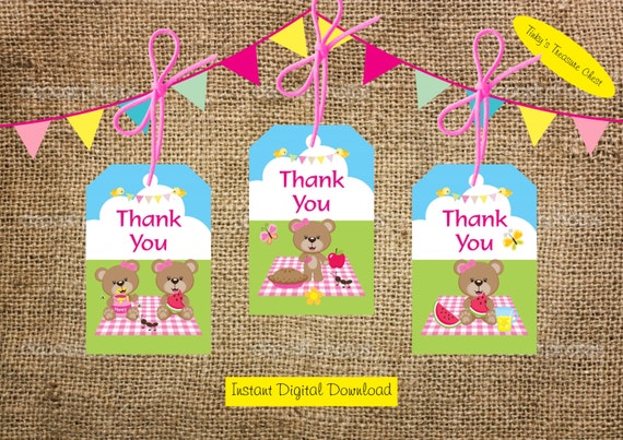 Pink Girls Teddy Bear Picnic Party Thank You Cards Office Products ...