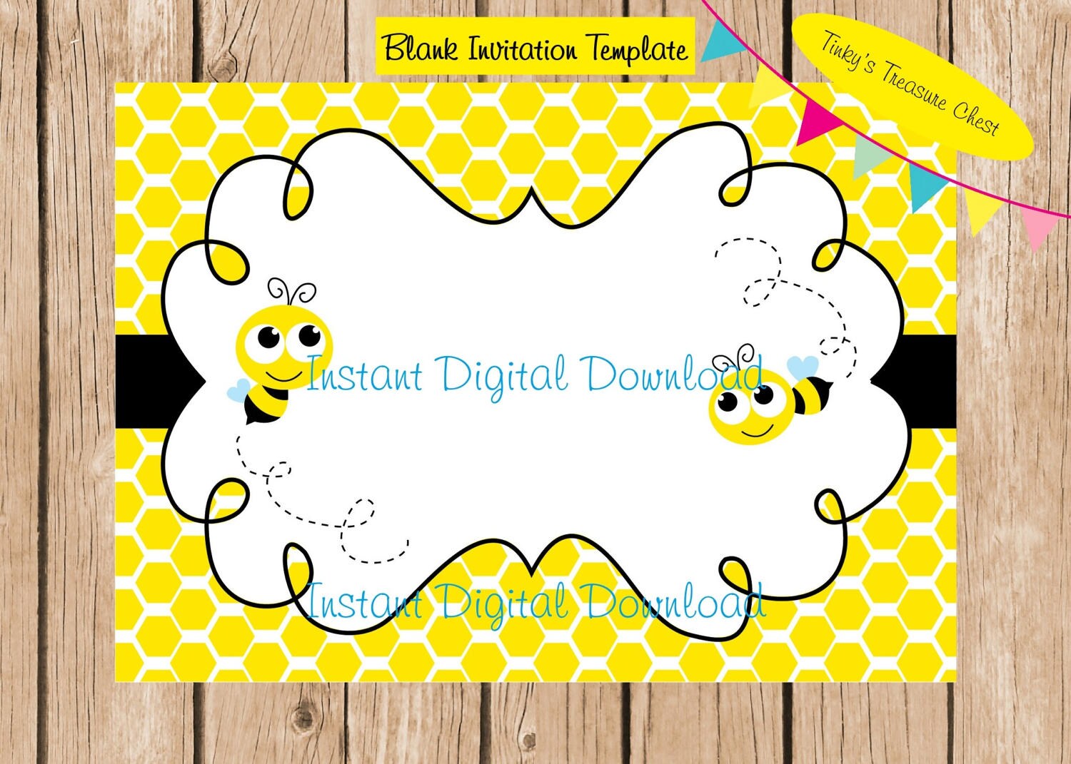 Bumble Bee Digital Blank Invitation template . Digital File. Etsy