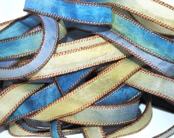 Hand dyed silk ribbon- habotai- silkwrap- silk wrapbracelet-satin- lavender-yellow-blue