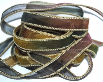 Handgeverfd crinkle zijdelint-silk ribbon- wikkelarmband beige roze groen geel #159