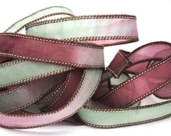 Hand dyed silk ribbon- habotai- silkwrap- silk wrapbracelet- pink-grey