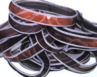 Handgeverfd crinkle Silk Ribbon-frisolée crêpe-wrap bracelet-Orange-violet-aubergine n ° 163