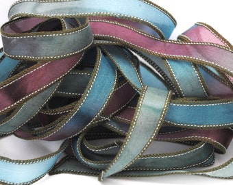 Hand dyed silk ribbon- habotai- silkwrap- silk wrapbracelet-satin-green-blue-cherry-red