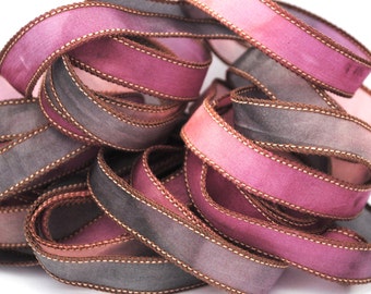 Hand dyed silk ribbon- habotai- silkwrap- silk wrapbracelet- pink-grey