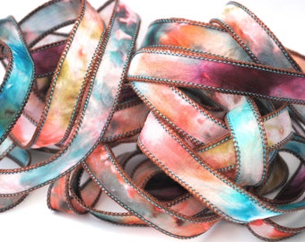 Hand dyed silk ribbon habotai tie dye