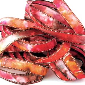 Hand dyed silk ribbon- habotai- silkwrap- silk wrapbracelet-satin-seidenband-ruban de soie-red-pink-orange