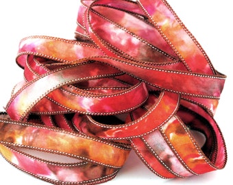 Hand dyed silk ribbon- habotai- silkwrap- silk wrapbracelet-satin-seidenband-ruban de soie-red-pink-orange