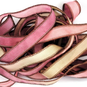 Hand dyed silk ribbon habotai silkwrap silk wrapbracelet-satin-seidenband-ruban de soie-green-orange-pink image 1
