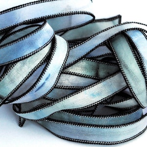 Hand dyed silk ribbon- silk ribbon- habotai- silk wrap bracelet-ruban-pastelgreen-pastelblue