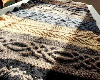 Aran Cable sampler wrap with Irish cables and Fair Isle motifs