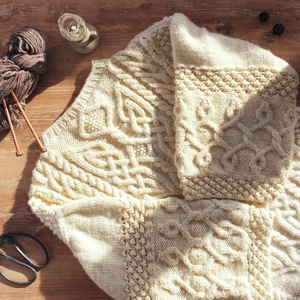 Modèle de tricot de pull Aran, torsades celtiques, grosse maille (motif numérique), irlandais / viking