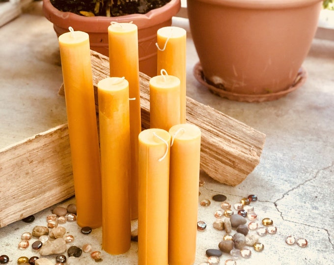 Unique extra tall pure beeswax pillar candles-