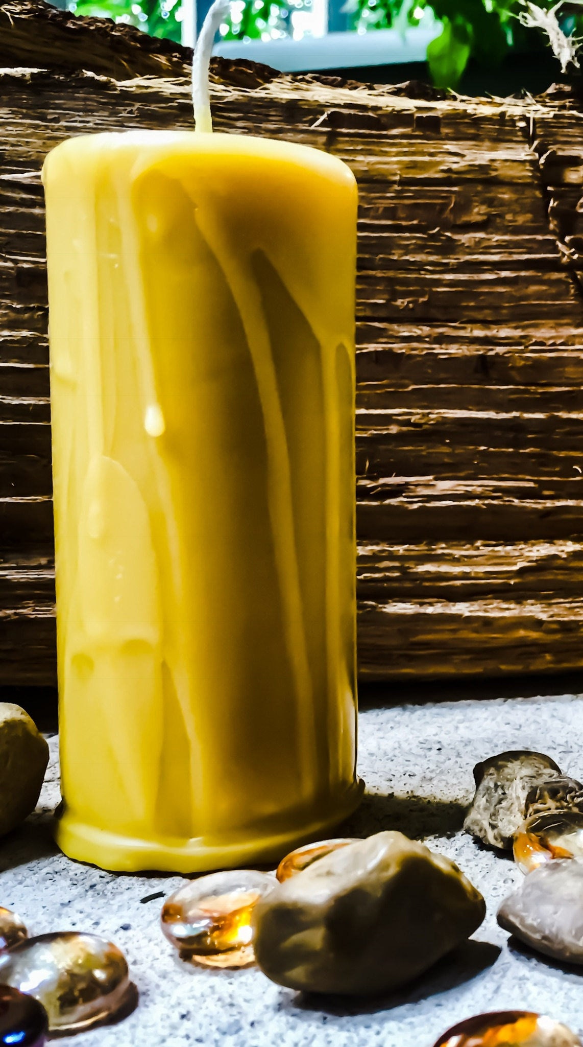 Pure Beeswax Drip Pillar Candle 2 wide & up to 9 tall