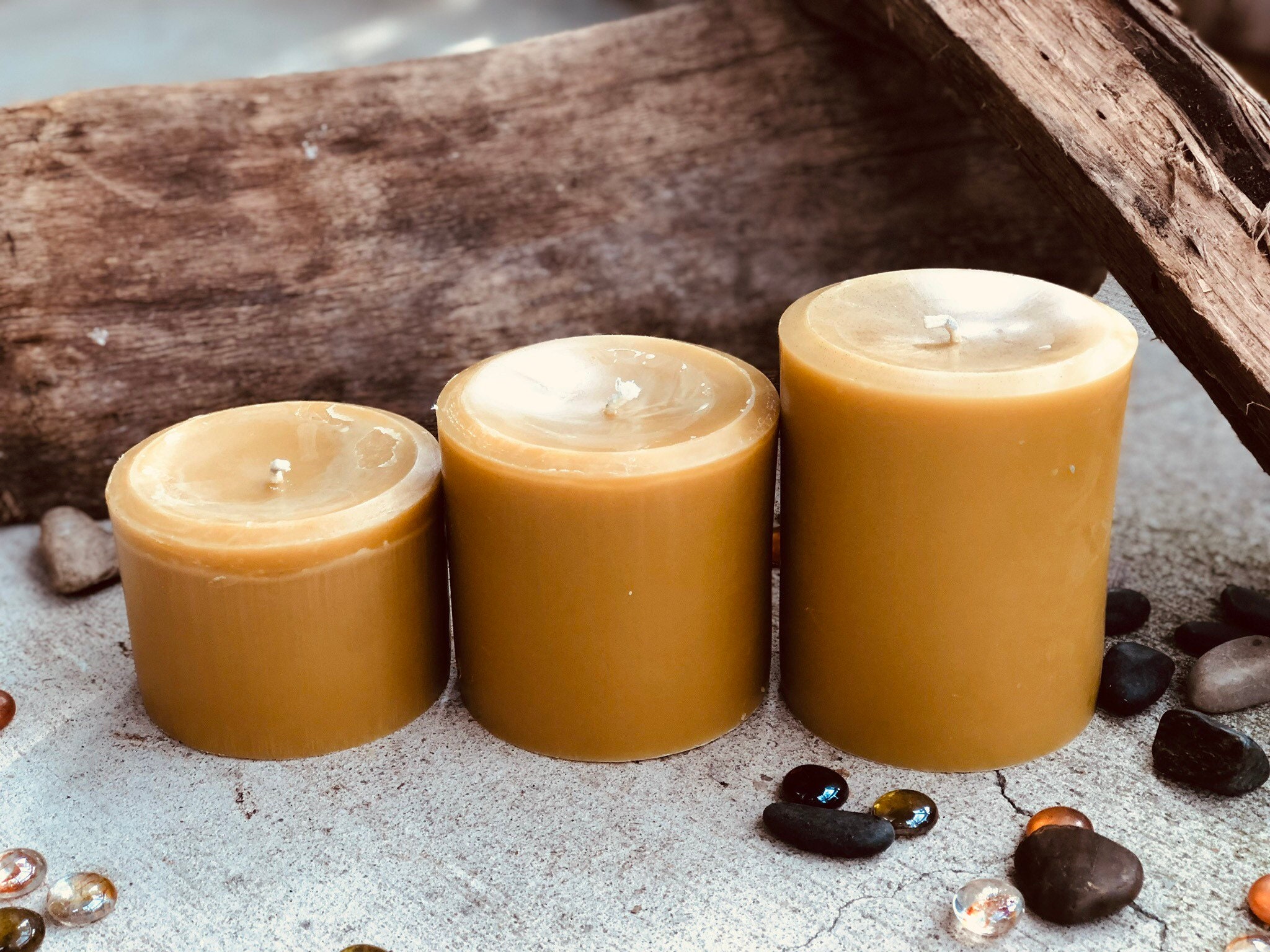 Set of 3 organic beeswax candles4 wide up to 6 tall100 Pure Beeswax