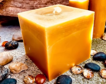 Organic Beeswax Cube Candle: 4" Square, Natural Honey Scent