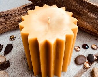 Handmade 100% Pure Beeswax Pillar Candle - 5" Wide, 16-Point Star