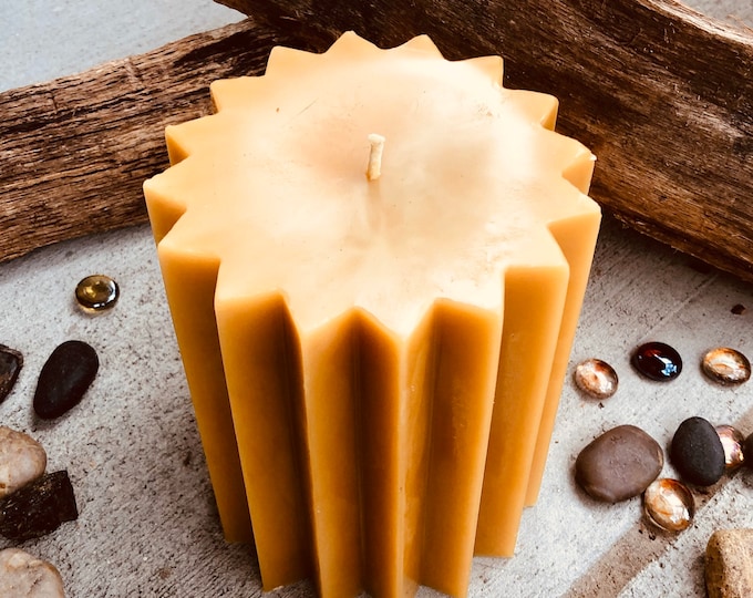 Handmade 100% Pure Beeswax Pillar Candle - 5" Wide, 16-Point Star