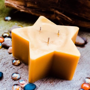 100% pure beeswax Star shaped candle-3 wick large beeswax star candle-6&quot;x3&quot; extra large 3 wick star beeswax candle-handmade-free shipping