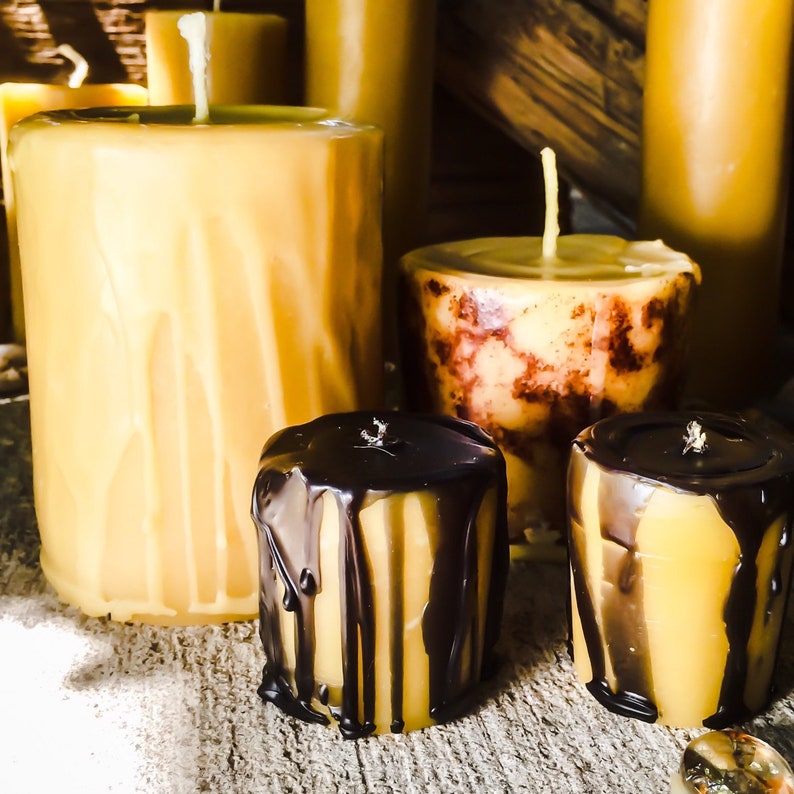 Set of 3 100 Pure Beeswax Votive Candles Dripped With Black Etsy