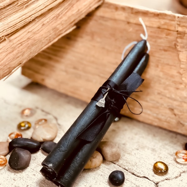 Black Candles-100% Pure Beeswax black taper candles-spell candles-pure beeswax taper cadles-wiccan candles-pagan black candles