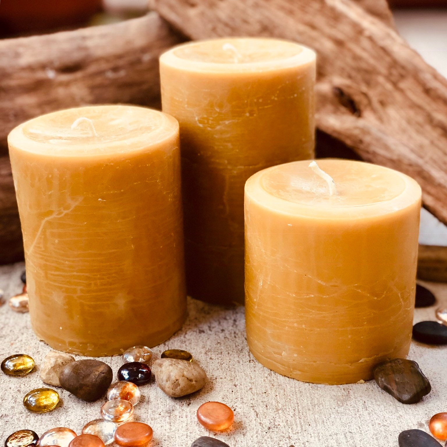 Set of 3 organic beeswax candles4 wide up to 6 tall100 Pure Beeswax