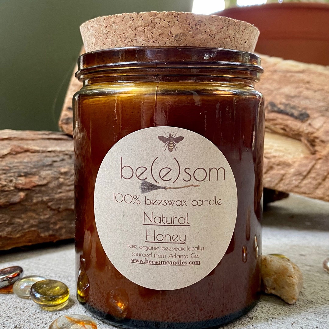Pure Organic Beeswax Candle in a 16oz Glass Jar With a Cork Lid100
