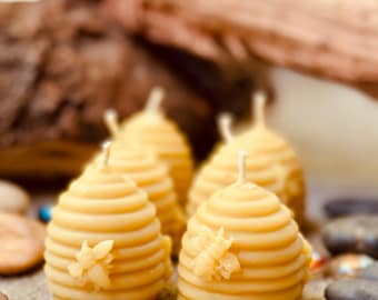 Hand-Poured Beeswax Skep Votive Candles – Honeycomb Hive Natural Decor