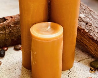 Organic Beeswax 3inch wide Pillar Candle Handpoured, Natural Honey Scent