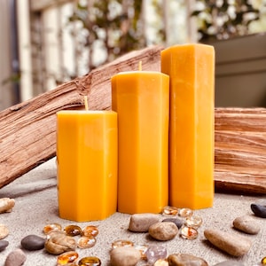 Set of 3 organic hexagon beeswax candles 3” wide-100% Pure Beeswax Pillar candle-natural beeswax-black-white beeswax pillar