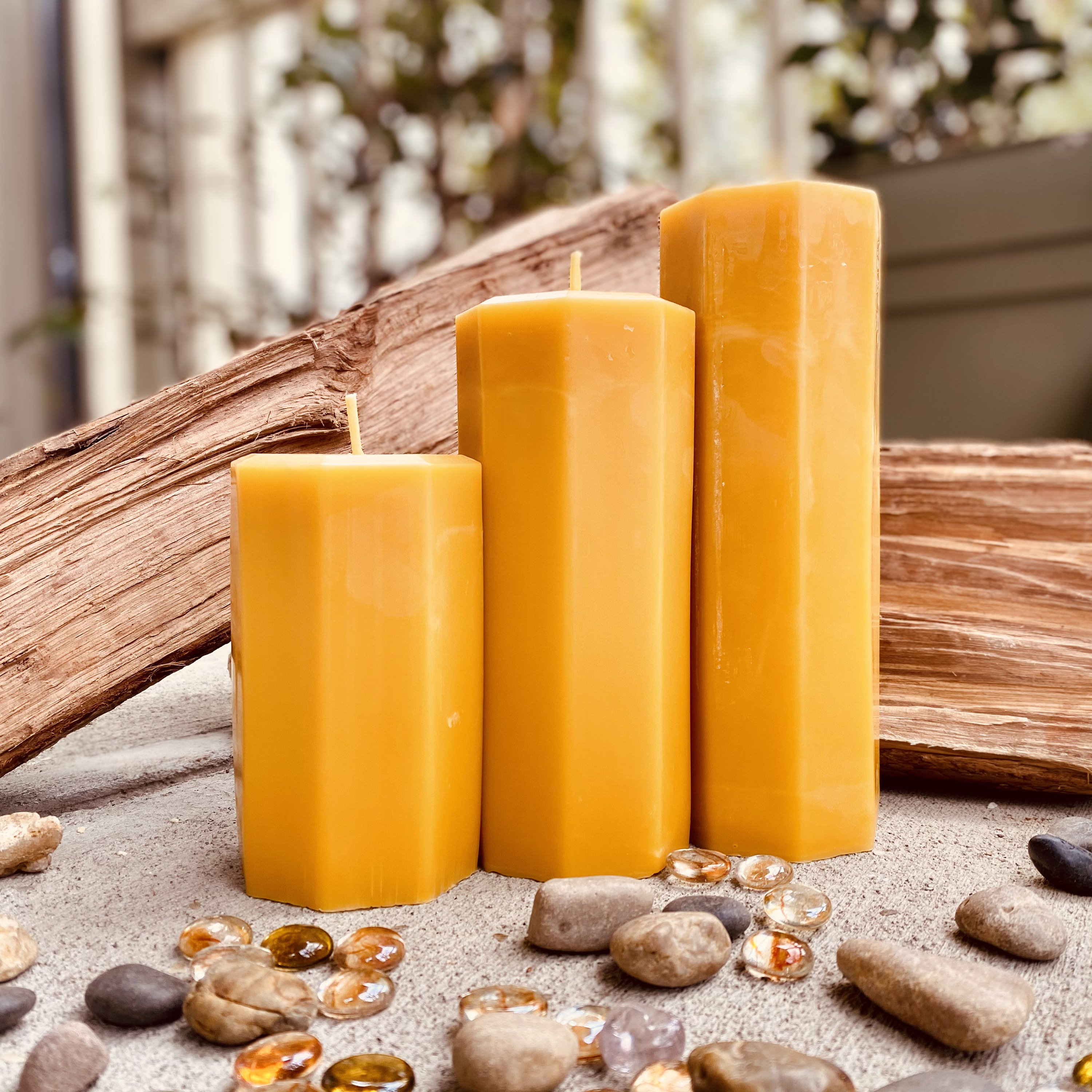 Set of 3 organic beeswax candles-4 wide up to 6 tall-100% Pure