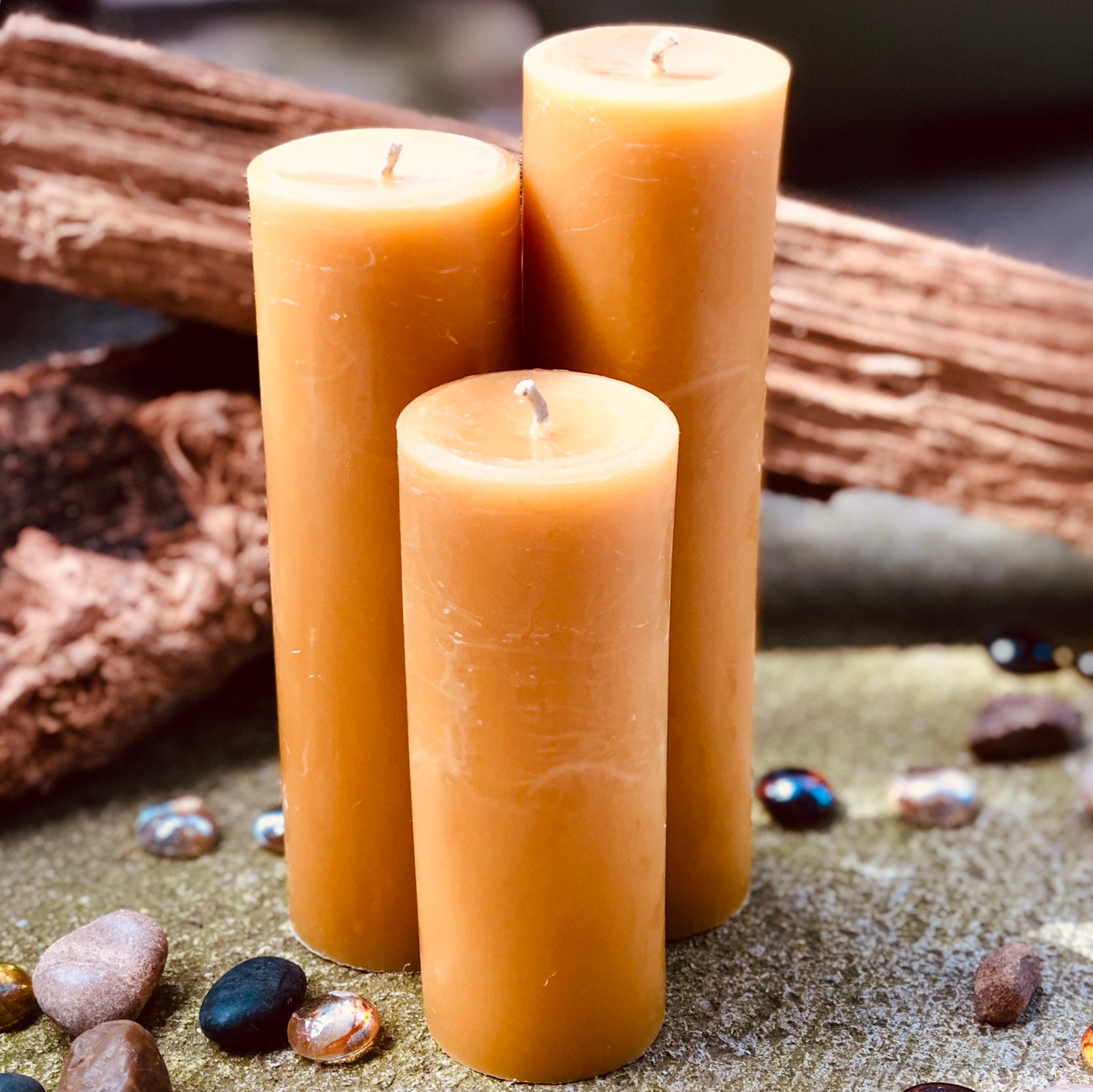 100 Pure Organic Beeswax pillar candlesSet of 3 beeswax pillar candles