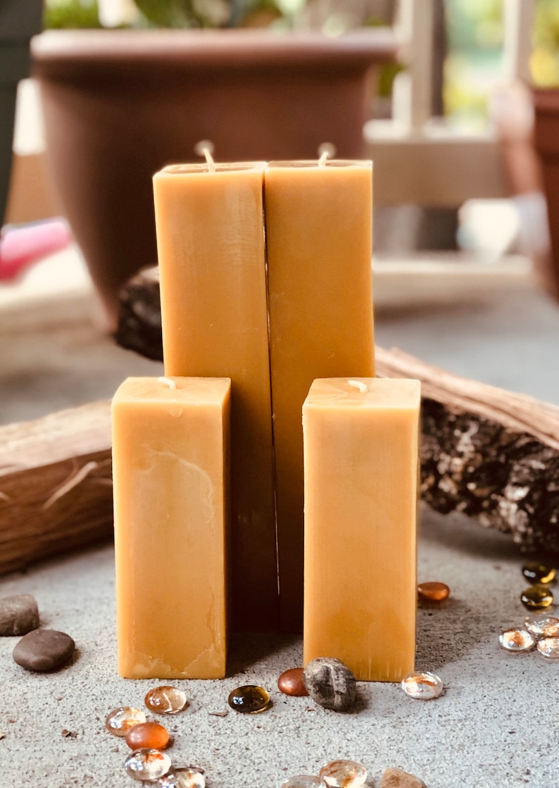 Pure Beeswax Square Pillar candle-Tall Square pillar candle 2 wide and up to 12 in height-Organic Beeswax Pillar candle