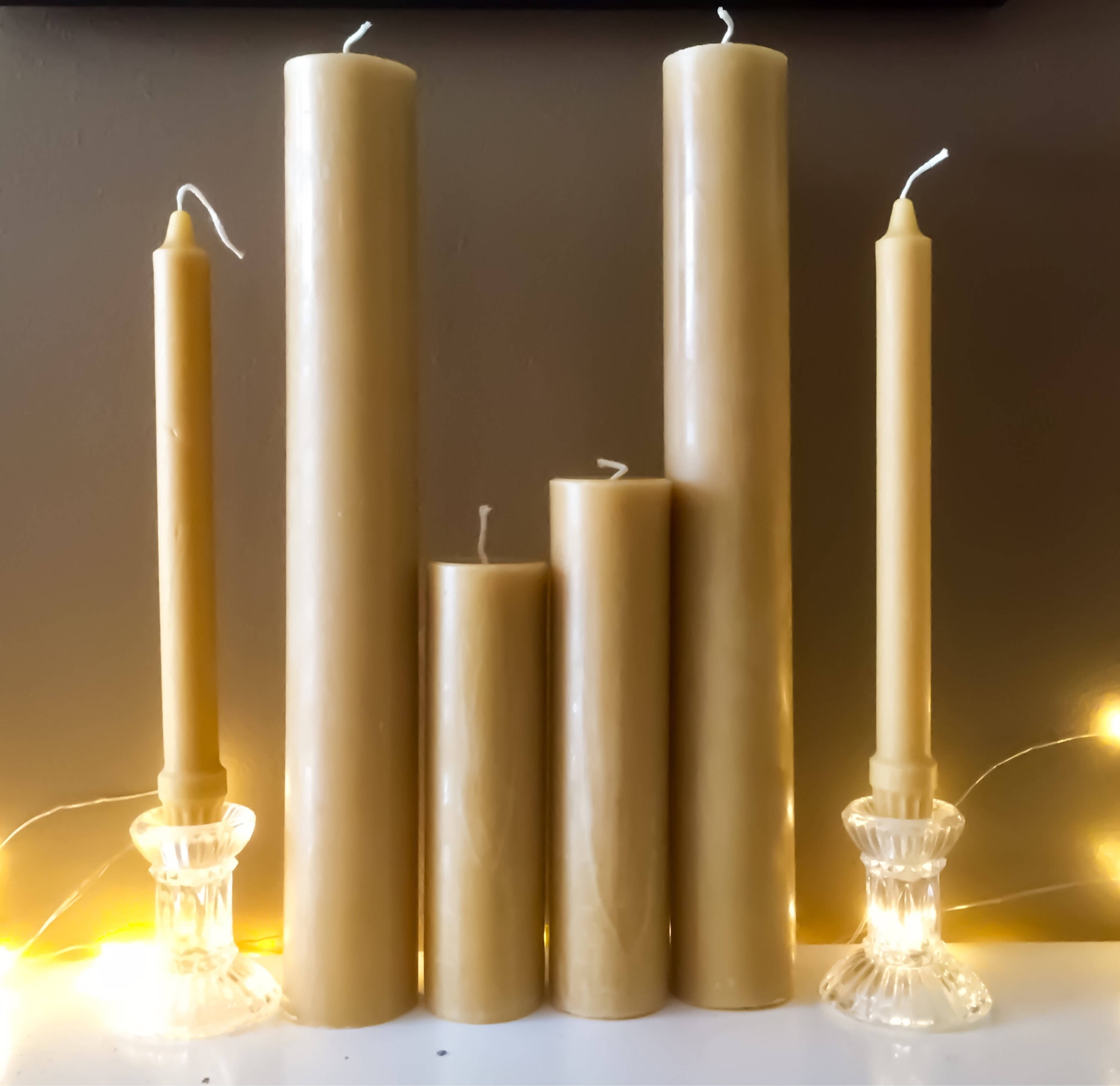 Unique extra tall pure beeswax pillar candles