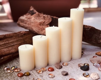 White Beeswax Pillar Candle Set: Handmade, 100% Pure, 2" Diameter