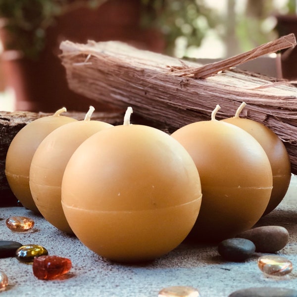 100% Pure organic Beeswax 3" XL spheres-extra large 3" pure beeswax ball candles-organic beewax round ball candles-unique beeswax candle