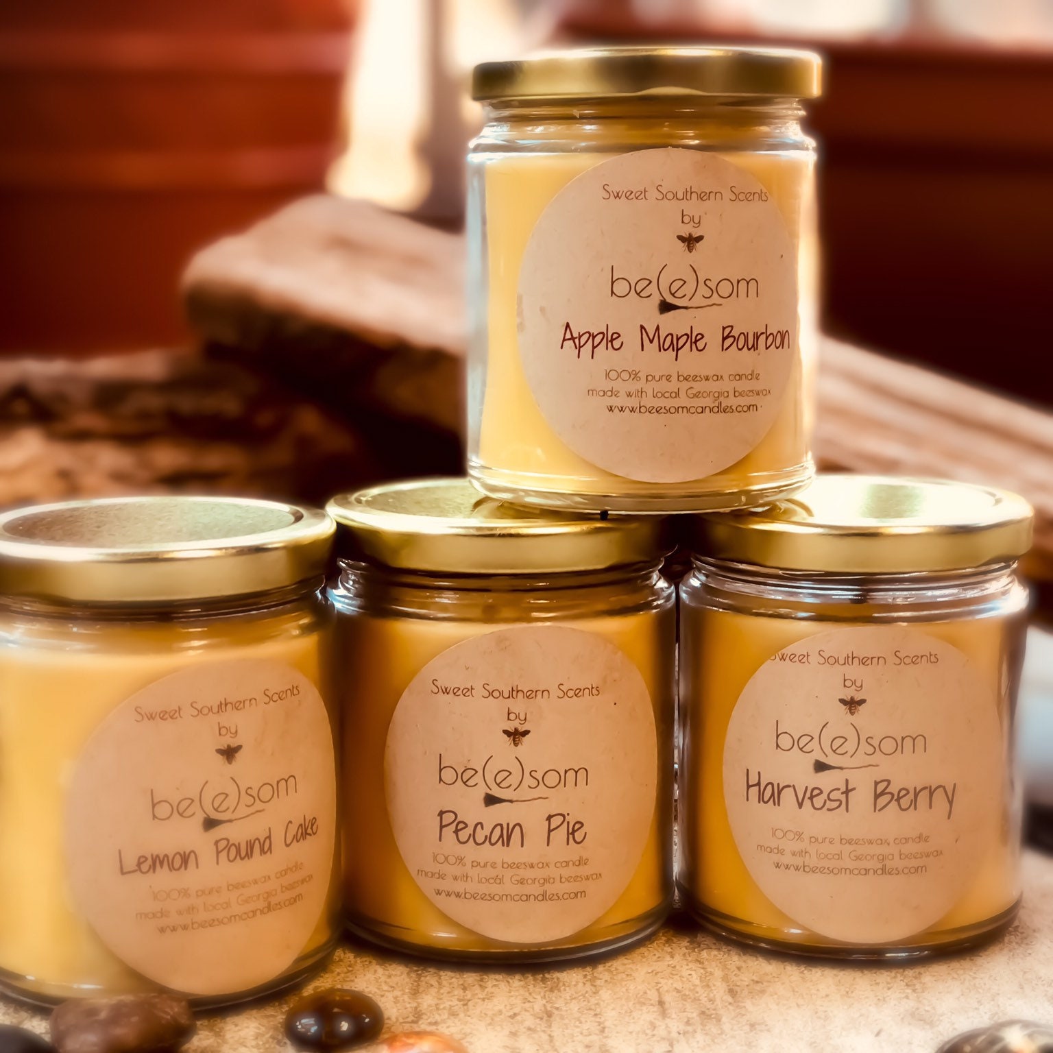 100 Pure Beeswax jar candleset of 4 scented organic beeswax jar