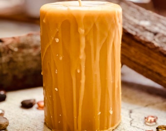 Pure Beeswax Candles-Handmade Drip Candle-4 inch wide pillar candle-organic Beeswax candle-Beeswax pillar candle-Natural yellow or black