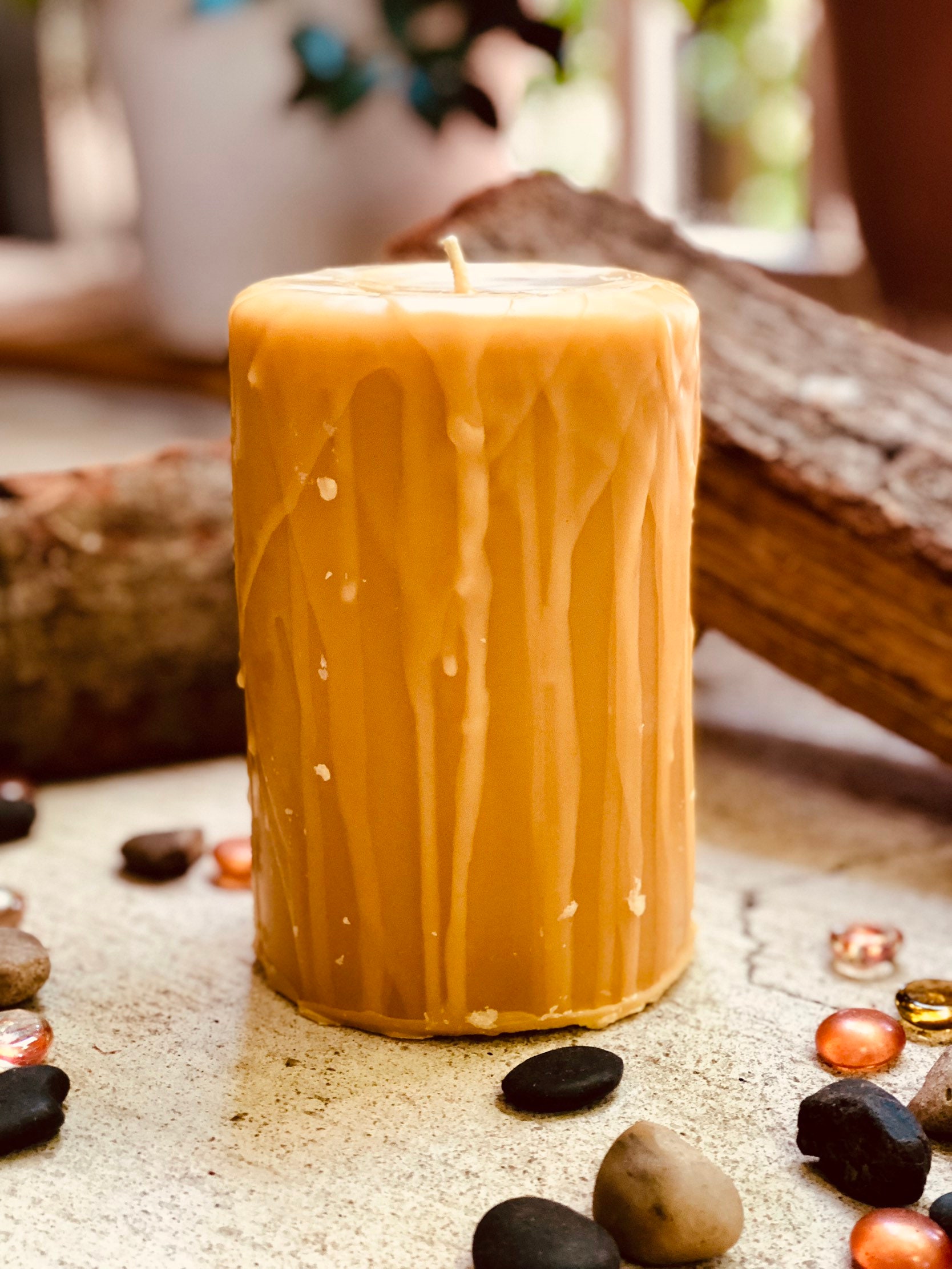 Pure Beeswax Candles Handmade Drip Candle 4 inch wide pillar