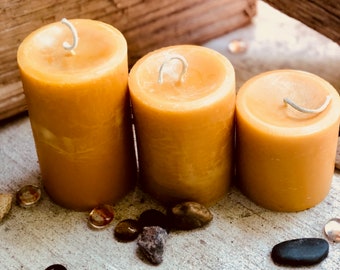Organic Beeswax Pillar Candle Set: 3" Wide, Hand Poured
