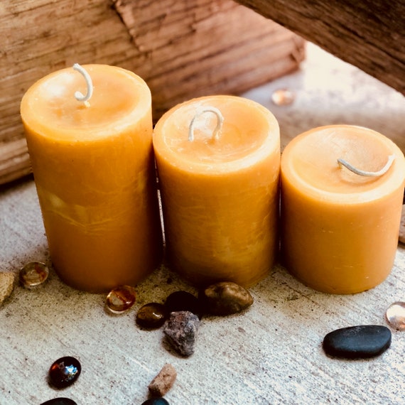 100% Pure Organic Beeswax pillar candles-Set of 3 beeswax pillar candles