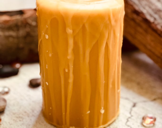 Handmade Beeswax 4inch wide Pillar Candle: Drip Style, Natural Honey Scent