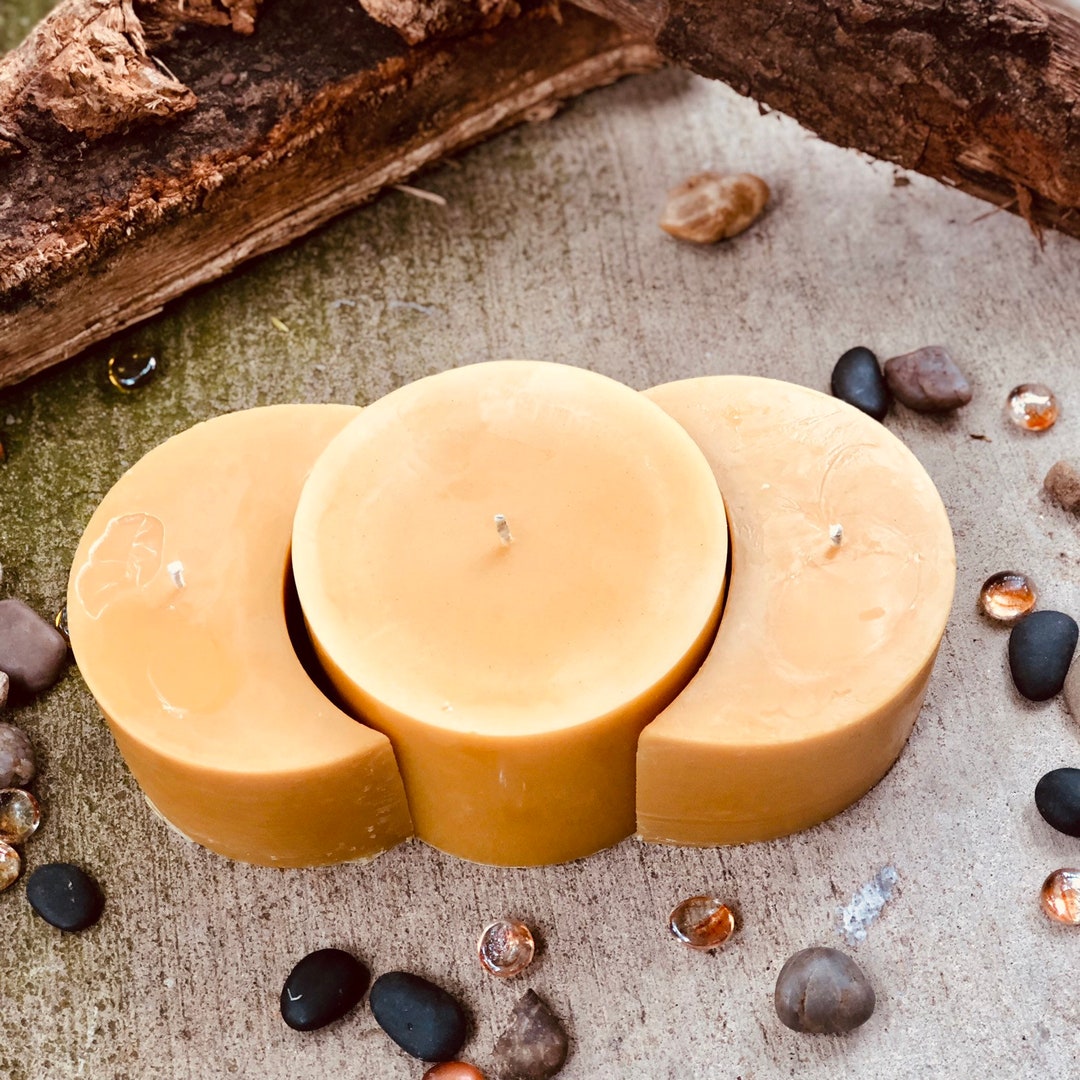 Set of 3 100 Pure Beeswax Pillar Candle Gift Set, Contemporary Set of