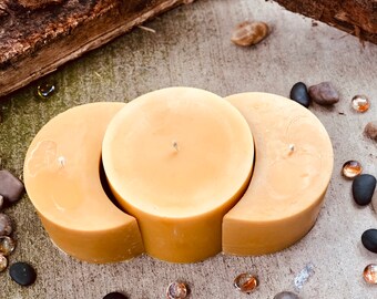 Handmade Beeswax Candle Set: Contemporary Pillar and Half Moon Design
