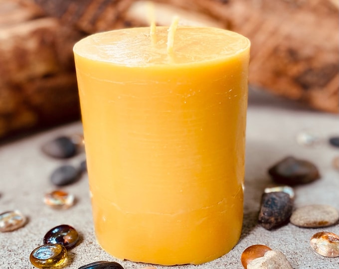 100% Pure Beeswax Pillar Candle-3.5” wide- double wick-beeswax candles-beeswax pillar candles