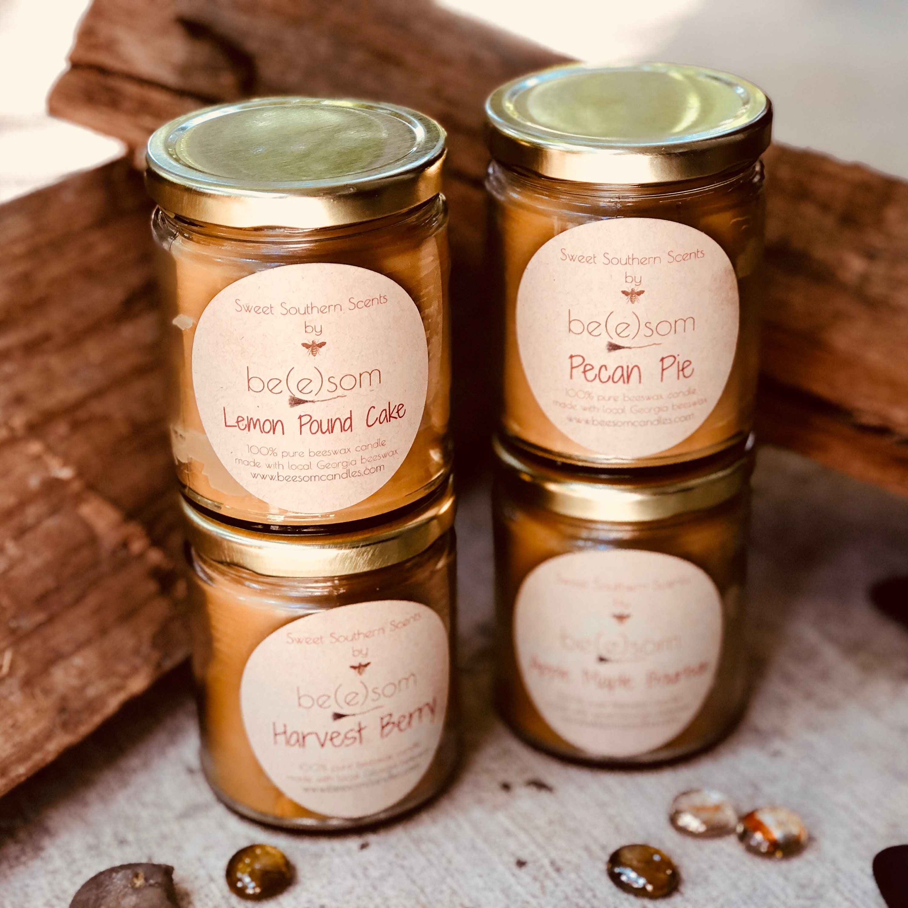 100 Pure Beeswax jar candleset of 4 scented organic beeswax jar