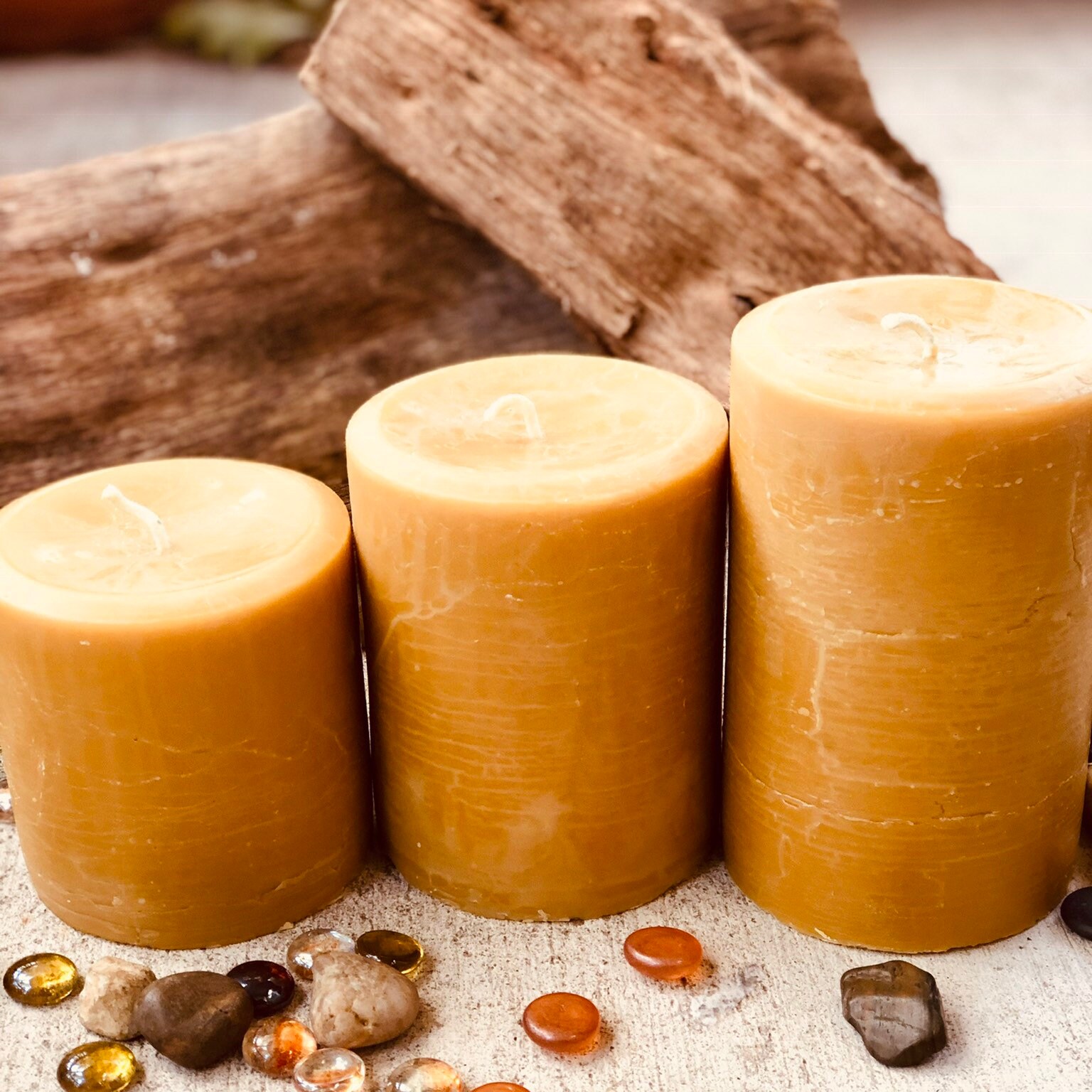 Set of 3 organic beeswax candles4 wide up to 6 tall100 Pure Beeswax