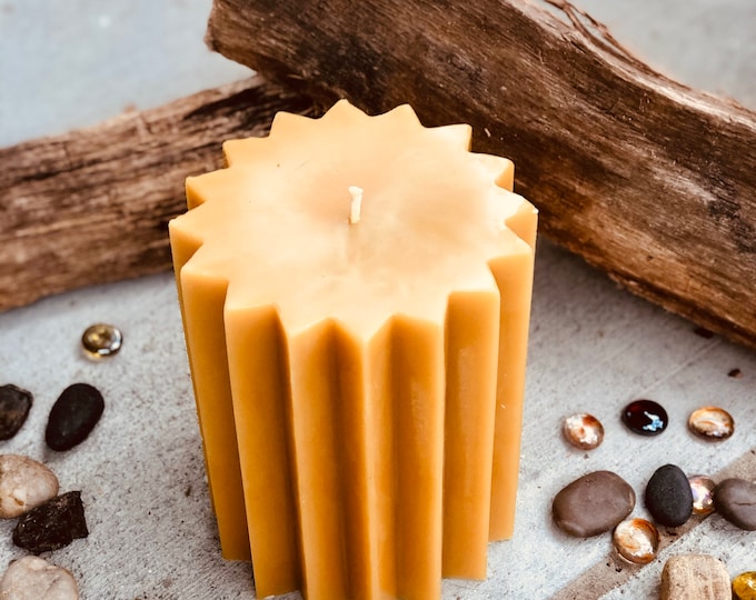 Handmade 100% Pure Beeswax Pillar Candle - 5" Wide, 16-Point Star